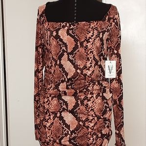 Vibe Sportswear Brown Reptile Print Long Sleeve Dress